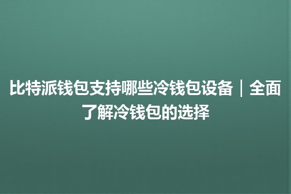 比特派钱包支持哪些冷钱包设备｜全面了解冷钱包的选择