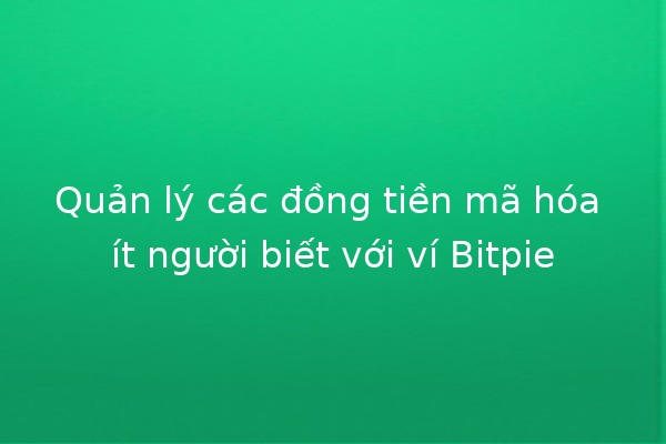 Quản lý các đồng tiền mã hóa ít người biết với ví Bitpie 💰💡